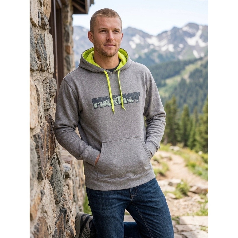 Marmot Mens Gray Neon Yellow Logo Graphic Hoodie Sweatshirt XL SCC-193
